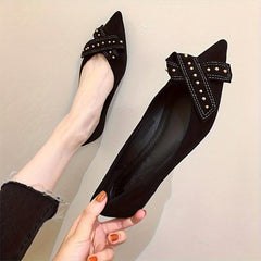 Golden Beads & Bowknot Decor Flat Shoes - Soft Sole Lightweight Walking Shoes