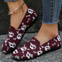 Women's Skull Print Flat Shoes Breathable Flying Woven Slip On Shoes