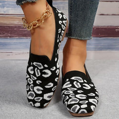 Leopard Print Flat Breathable Knit Shoes Lightweight Work Shoes