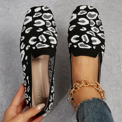 Leopard Print Flat Breathable Knit Shoes Lightweight Work Shoes