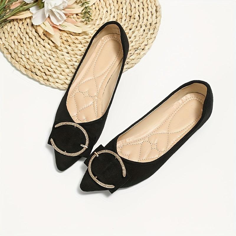 Women's Pointed Toe Flat Shoes with Buckle Decor Soft Sole