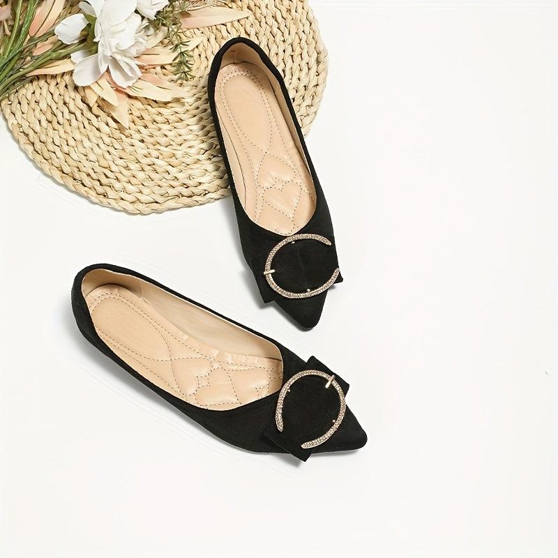 Women's Pointed Toe Flat Shoes with Buckle Decor Soft Sole