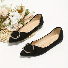 Women's Pointed Toe Flat Shoes with Buckle Decor Soft Sole