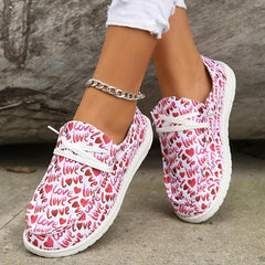 Women's Heart & Letter Printed Lace Up Flat Shoes