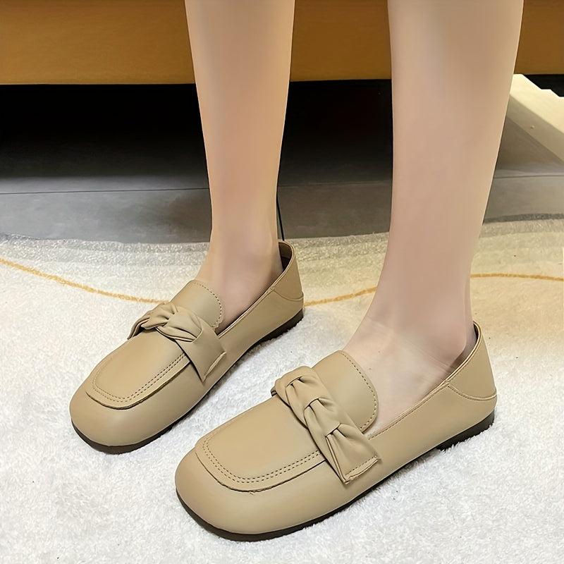 Women's Ruched Decor Flat Loafers Slip On Low Round Toe Non slip Comfy Shoes