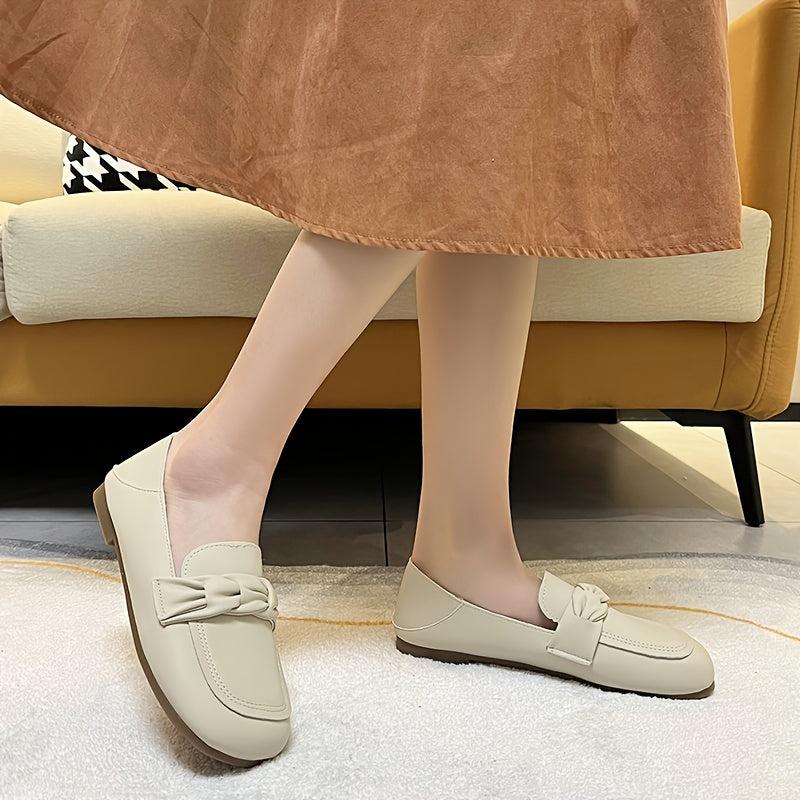 Women's Ruched Decor Flat Loafers Slip On Low Round Toe Non slip Comfy Shoes