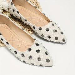 Polka Dot Ballet Flats Pointed Toe Slip On Work Flats