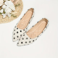 Polka Dot Ballet Flats Pointed Toe Slip On Work Flats