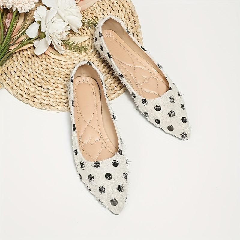 Polka Dot Ballet Flats Pointed Toe Slip On Work Flats