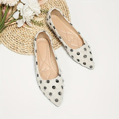Polka Dot Ballet Flats Pointed Toe Slip On Work Flats