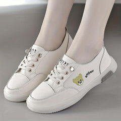 Women's Bear Pattern Flat Sneakers Lace Up Low Top Shoes