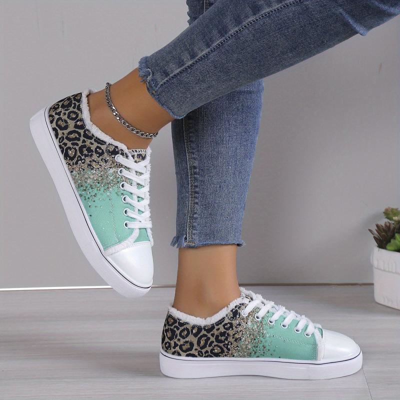 Leopard Print Sneakers Casual Round Toe Flat Canvas Shoes