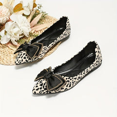 Leopard Print Ballet Flats with Bowknot Detail