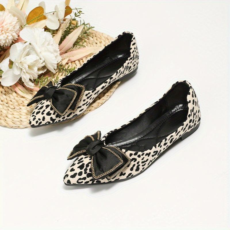Leopard Print Ballet Flats with Bowknot Detail