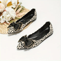 Leopard Print Ballet Flats with Bowknot Detail