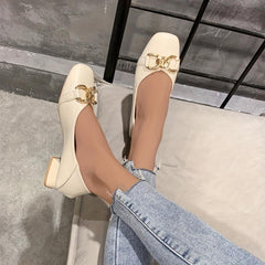Low Heel Square Toe Buckle Flat Shoes for Work