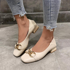 Low Heel Square Toe Buckle Flat Shoes for Work