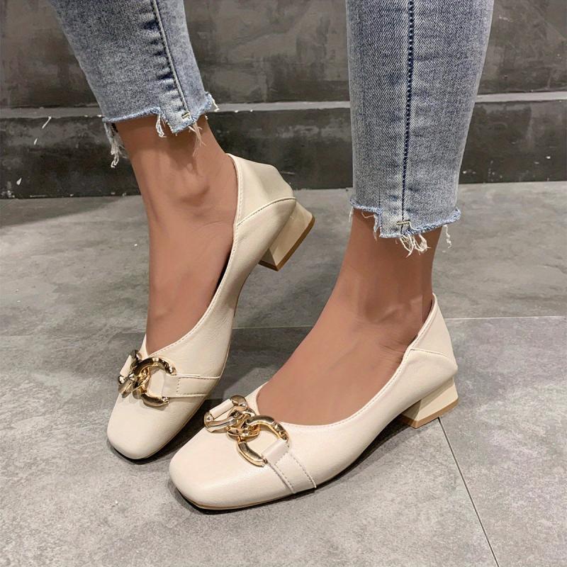 Low Heel Square Toe Buckle Flat Shoes for Work