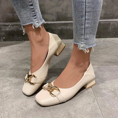 Low Heel Square Toe Buckle Flat Shoes for Work