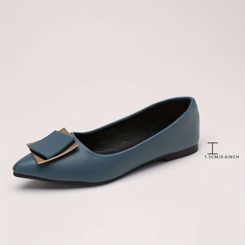 Women's Metal Square Decor Flat Shoes Pointed Toe Work Shoes