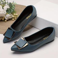 Women's Metal Square Decor Flat Shoes Pointed Toe Work Shoes