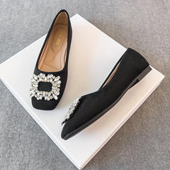 Women's Rhinestone Decor Flat Shoes Slip On Soft Sole Square Toe Shoes