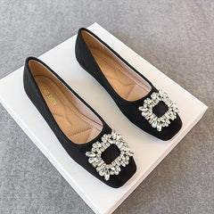 Women's Rhinestone Decor Flat Shoes Slip On Soft Sole Square Toe Shoes
