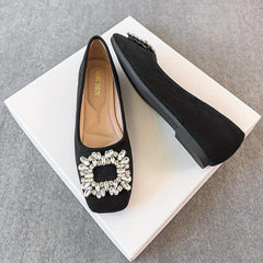Women's Rhinestone Decor Flat Shoes Slip On Soft Sole Square Toe Shoes
