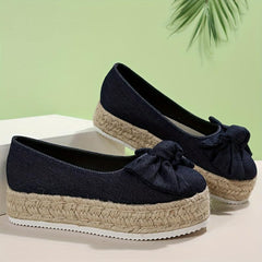 Women's Bowknot Decor Flat Slip-On Canvas Shoes