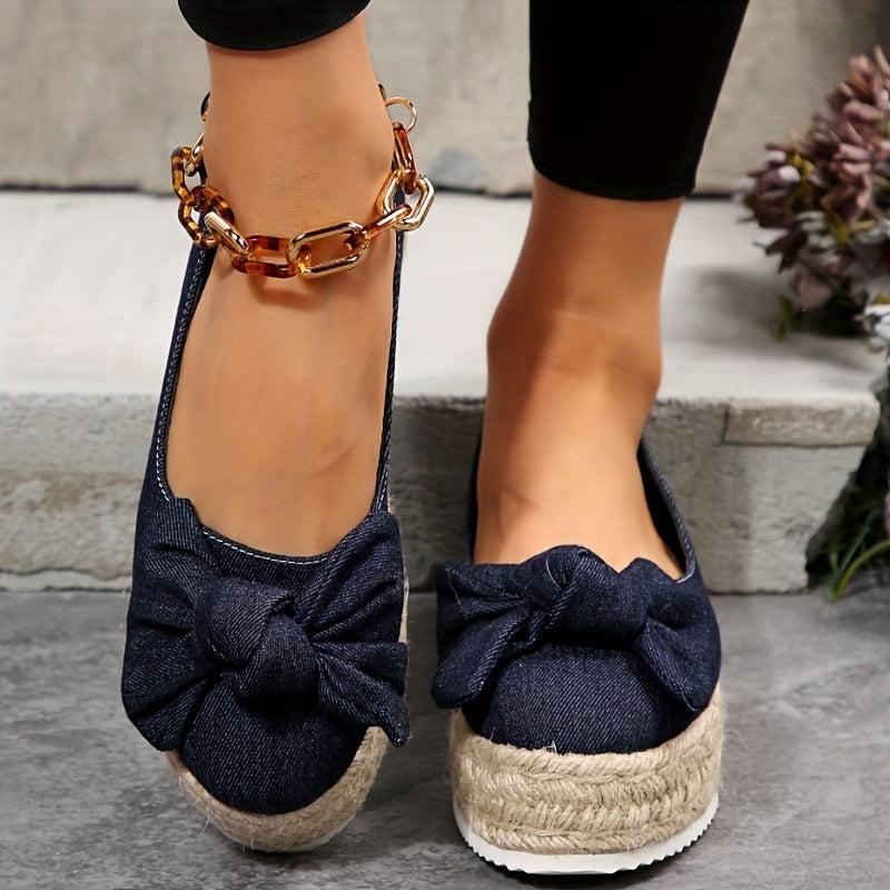 Women's Bowknot Decor Flat Slip-On Canvas Shoes