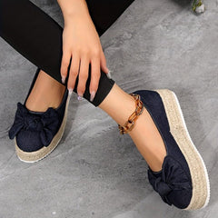Women's Bowknot Decor Flat Slip-On Canvas Shoes