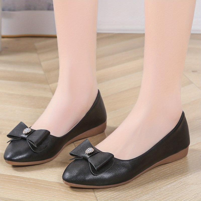 Women's Bowknot Point Toe Flat Shoes Lightweight Faux Leather Shoes