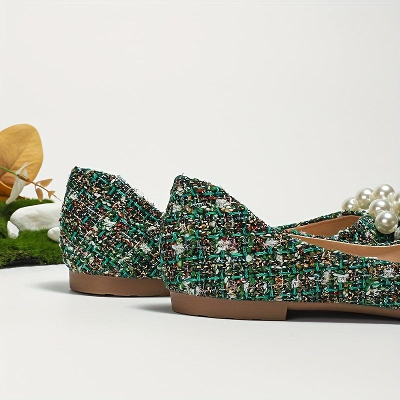 Women's Tweed Ballet Flats Soft Sole Slip On Shoes