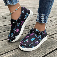 Women's Butterfly Pattern Canvas Shoes Casual Lace Up Outdoor Sneakers
