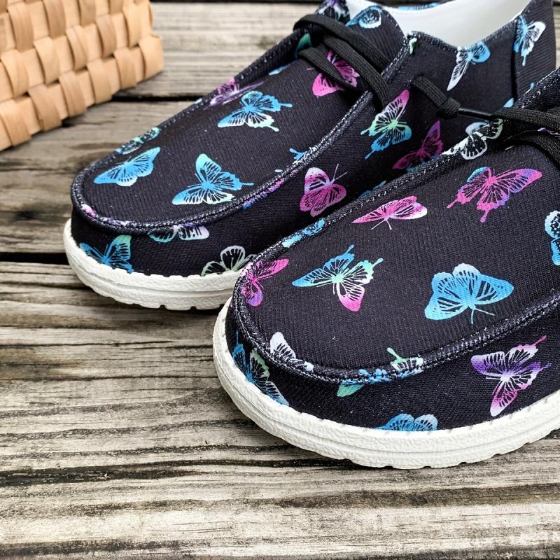 Women's Butterfly Pattern Canvas Shoes Casual Lace Up Outdoor Sneakers
