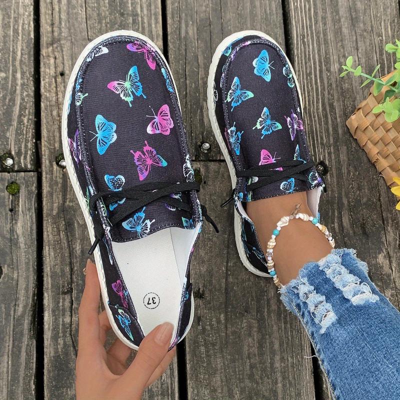 Women's Butterfly Pattern Canvas Shoes Casual Lace Up Outdoor Sneakers