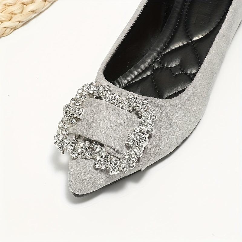 Women's Rhinestone Buckle Pointed Toe Flat Shoes Soft Sole Slip On Evening Flats