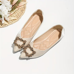 Women's Rhinestone Satin Flats Wedding Ballet Shoes