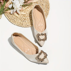 Women's Rhinestone Satin Flats Wedding Ballet Shoes