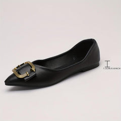 Buckle Decor Ballet Flats Pointed Toe Slip On Work Shoes