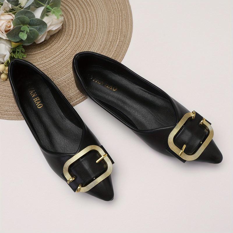 Buckle Decor Ballet Flats Pointed Toe Slip On Work Shoes