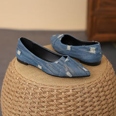 Women's Ripped Denim Flat Shoes Slip On Lightweight Walking Shoes
