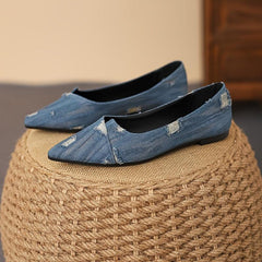 Women's Ripped Denim Flat Shoes Slip On Lightweight Walking Shoes