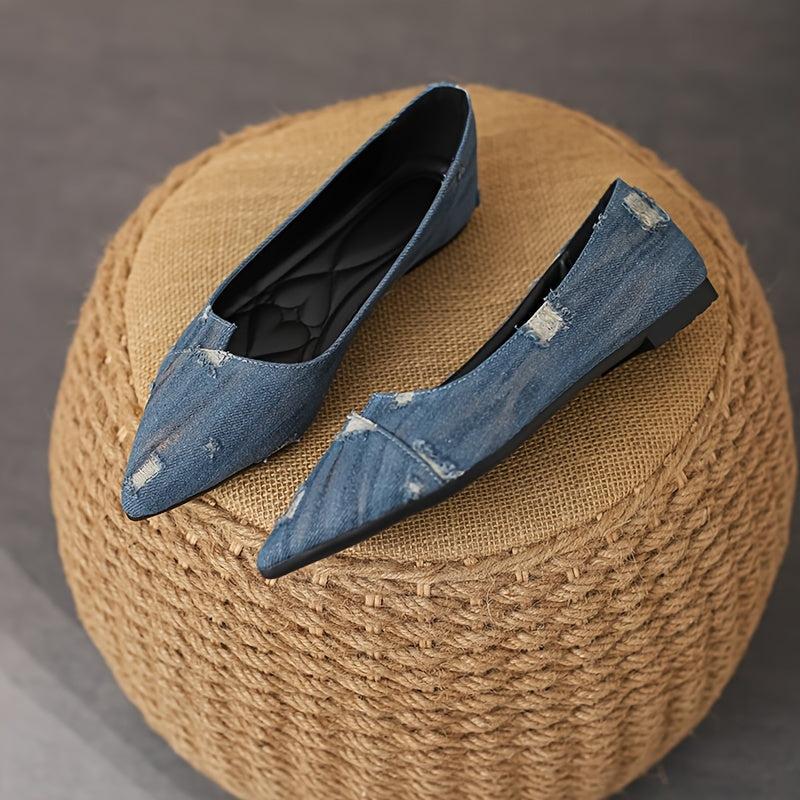 Women's Ripped Denim Flat Shoes Slip On Lightweight Walking Shoes
