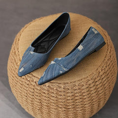 Women's Ripped Denim Flat Shoes Slip On Lightweight Walking Shoes