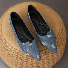 Women's Ripped Denim Flat Shoes Slip On Lightweight Walking Shoes