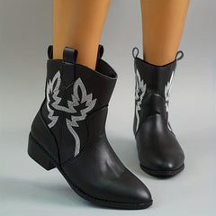 Women's Embroidered Chunky Heeled Ankle Boots