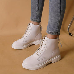 Women's Double Zipper Combat Boots Chunky Low Heel Short Boots