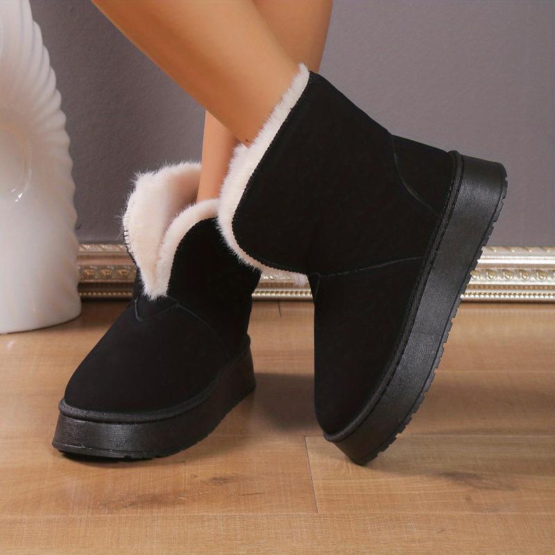 Women's Fluffy Velvet Warm Snow Boots Non-Slip Thick Bottom Slip-On Foldable