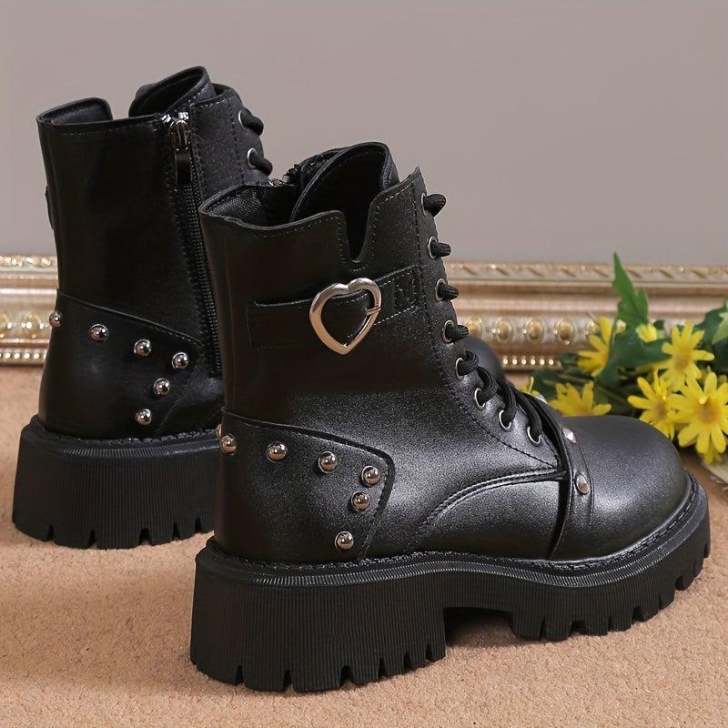 Women's Studded Platform Boots Chunky Heel Combat Shoes